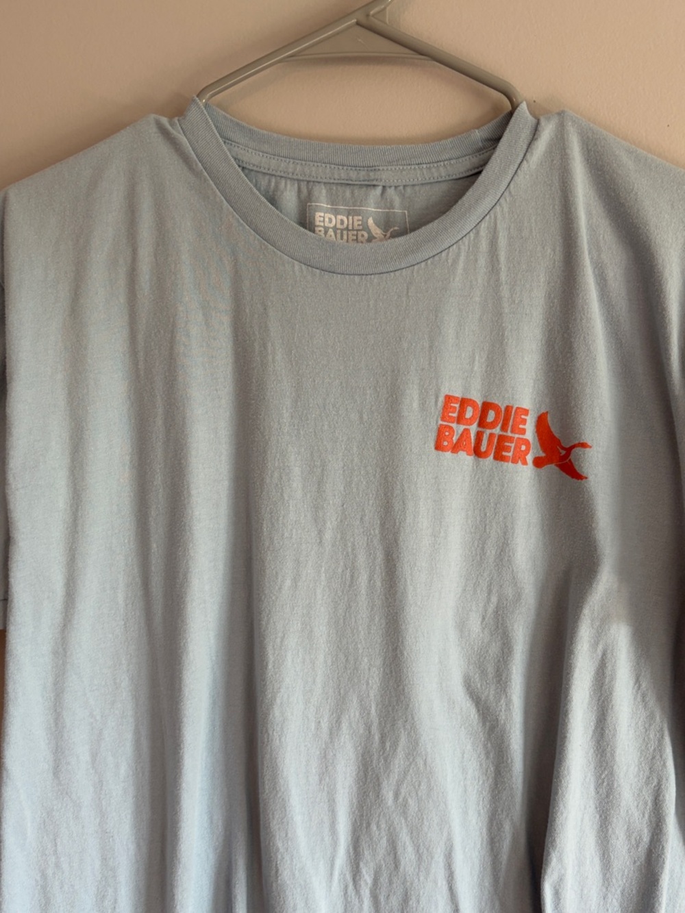 Large Eddie Bauer Pale Blue Short-Sleeve Tee with Orange Logo
